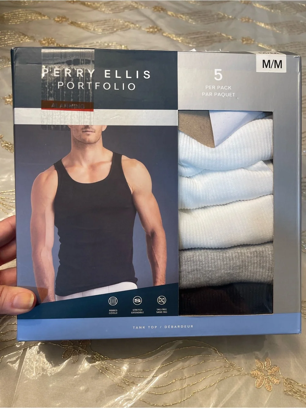 Perry Ellis 5-Pack Ribbed Tank Tops - Black, White, Gray, Tan